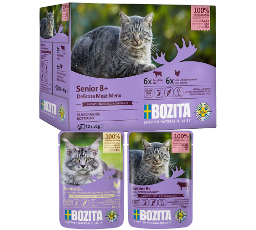 Вологий корм для котів – Bozita Senior 8+ Häppchen in Soße mit Fleisch Multibox 12x85 g