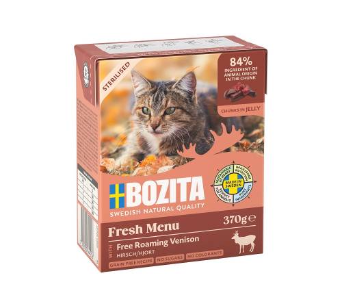 Nassfutter für Katzen – Bozita Sterilised Häppchen in Gelee mit Hirsch 370 g