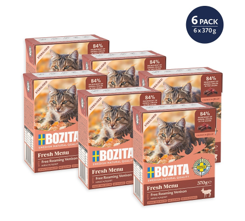 Nassfutter für Katzen – Bozita Sterilised Häppchen in Gelee mit Hirsch 370 g