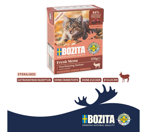 Nassfutter für Katzen – Bozita Sterilised Häppchen in Gelee mit Hirsch 370 g