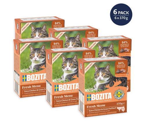Nassfutter für Katzen – Bozita Sterilised Häppchen in Gelee mit Huhn & Rind 370 g