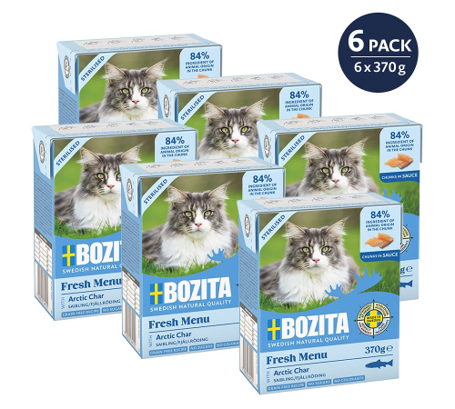 Nassfutter für Katzen – Bozita Sterilised Häppchen in Soße mit Saibling 370 g