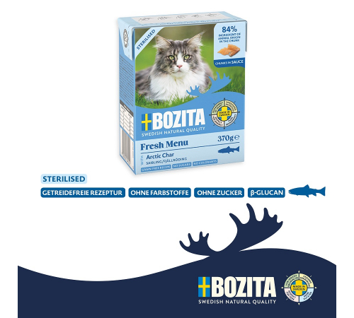 Nassfutter für Katzen – Bozita Sterilised Häppchen in Soße mit Saibling 370 g