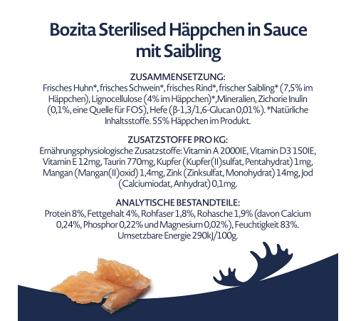 Nassfutter für Katzen – Bozita Sterilised Häppchen in Soße mit Saibling 370 g