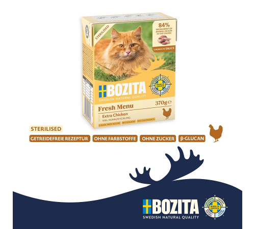 Влажный корм для кошек – Bozita Sterilised Häppchen in Soße mit viel Huhn 370 g