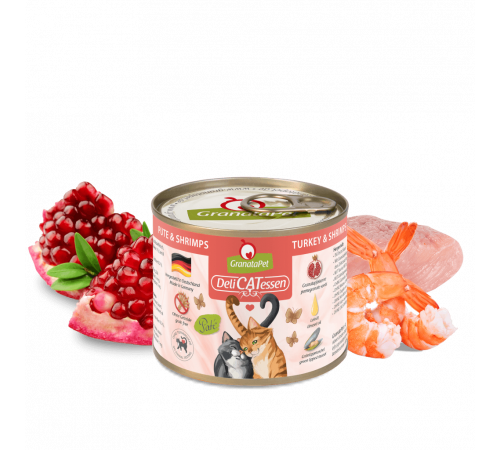 Вологий корм для котів – GranataPet DeliCATessen Pute & Shrimps 200 g