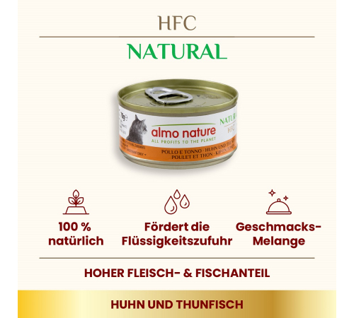 Nassfutter für Katzen – Almo Nature HFC Natural Huhn und Thunfisch 70 g