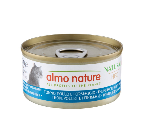 Nassfutter für Katzen – Almo Nature HFC Natural Thunfisch, Huhn und Käse 70 g