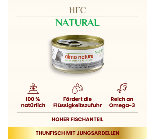 Nassfutter für Katzen – Almo Nature HFC Natural Thunfisch mit Jungsardellen 70 g
