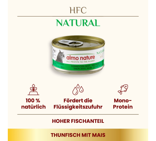 Вологий корм для котів – Almo Nature HFC Natural Thunfisch mit Mais 70 g