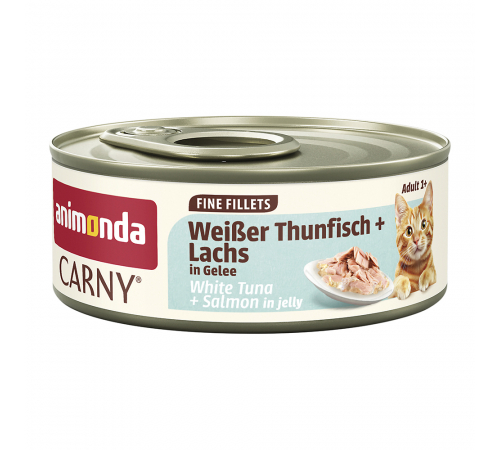 Nassfutter für Katzen – Animonda Carny Adult Fine Fillets Weißer Thunfisch + Lachs in Gelee 60 g