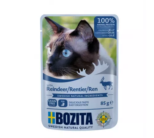 Влажный корм для кошек – Bozita Häppchen in Gelee mit Rentier 85 g