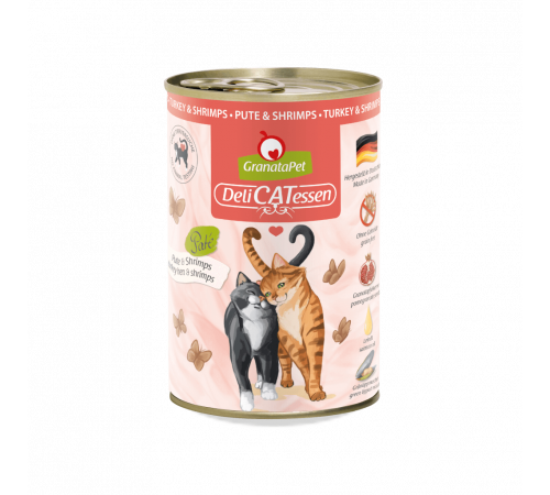 Вологий корм для котів – GranataPet DeliCATessen Pute & Shrimps 400 g