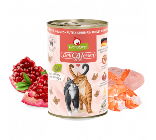 Вологий корм для котів – GranataPet DeliCATessen Pute & Shrimps 400 g