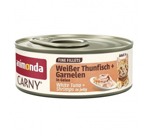 Nassfutter für Katzen – Animonda Carny Adult Fine Fillets Weißer Thunfisch + Garnelen in Gelee 60 g