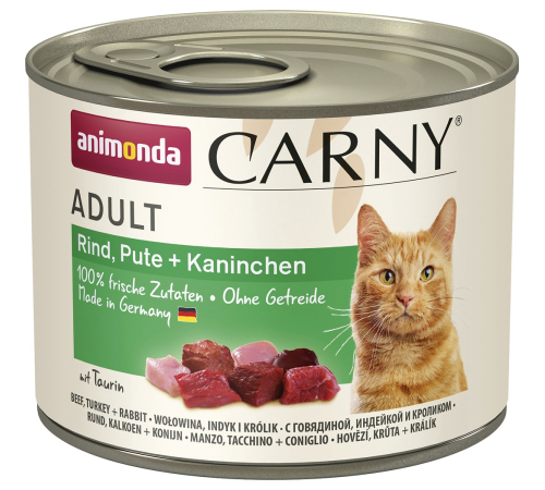 Nassfutter für Katzen – Animonda Carny Adult Rind, Pute + Kaninchen 200 g