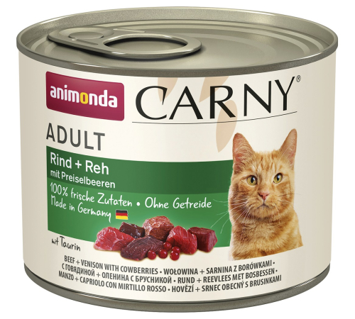 Влажный корм для кошек – Animonda Carny Adult Rind + Reh mit Preiselbeeren 200 g