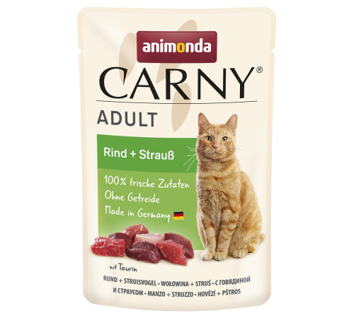 Влажный корм для кошек – Animonda Carny Adult Rind + Strauß 85 g