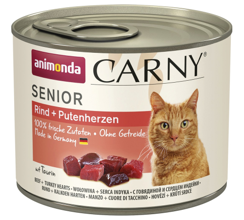 Nassfutter für Katzen – Animonda Carny Senior Rind + Putenherzen 200 g