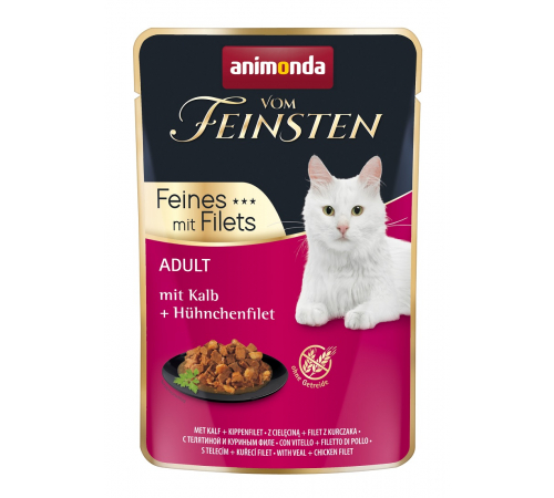 Nassfutter für Katzen – Animonda vom Feinsten Adult Feines mit Filets mit Kalb + Hühnchenfilet 85 g