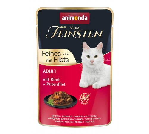 Nassfutter für Katzen – Animonda vom Feinsten Adult Feines mit Filets mit Rind + Putenfilet 85 g