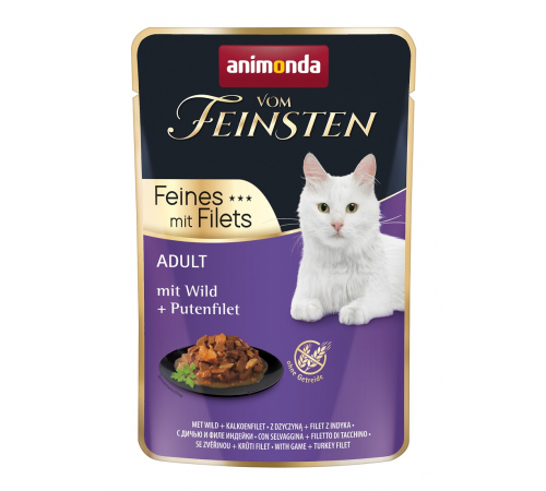 Nassfutter für Katzen – Animonda vom Feinsten Adult Feines mit Filets mit Wild + Putenfilet 85 g