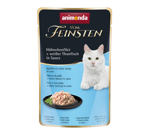 Nassfutter für Katzen – Animonda vom Feinsten Adult Hühnchenfilet + weißer Thunfisch in Sauce 50 g
