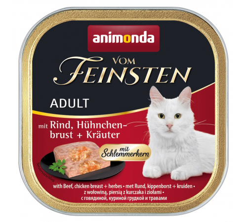 Nassfutter für Katzen – Animonda vom Feinsten Adult Schlemmerkern mit Rind, Hühnchenbrust + Kräutern 100 g