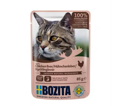 Влажный корм для кошек – Bozita Häppchen in Gelee mit Hühnchenleber 85 g