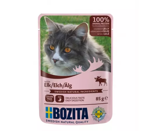 Влажный корм для кошек – Bozita Häppchen in Gelee mit Elch 85 g