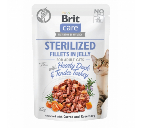 Вологий корм для котів – Brit Care Cat Pouch STERILIZED Hearty Duck & Tender Turkey in Jelly 85 g