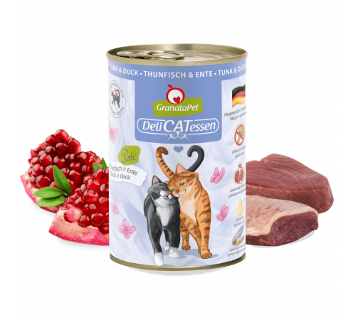 Nassfutter für Katzen – GranataPet DeliCATessen Thunfisch & Ente 400 g