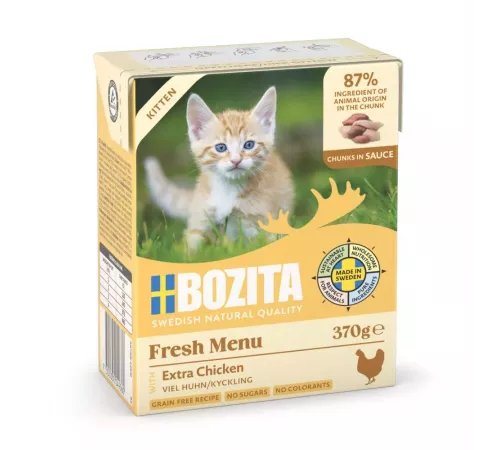 Вологий корм для котів – Bozita Häppchen in Soße mit Hühnchen für Kitten 370 g