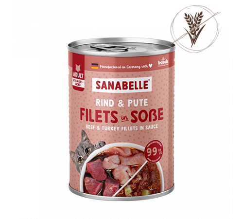 Sanabelle Nassfutter Filets in Soße Rind & Pute 380 g
