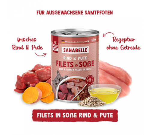 Sanabelle Nassfutter Filets in Soße Rind & Pute 380 g