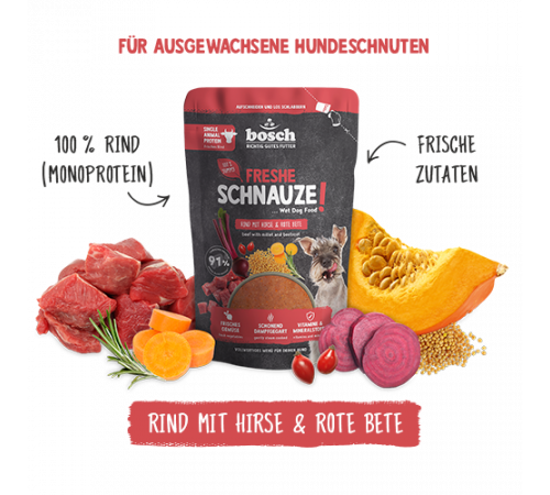 bosch Freshe Schnauze Nassfutter Rind mit Hirse & Rote Bete 250 g