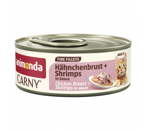 Nassfutter für Katzen – Animonda Carny Adult Fine Fillets Hühnchenbrust + Shrimps in Sauce 60 g