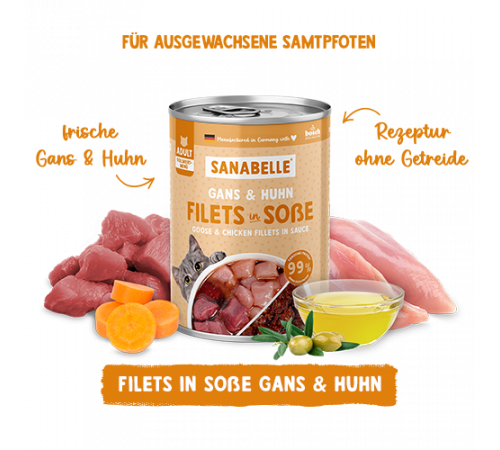Sanabelle Nassfutter Filets in Soße Gans & Huhn 180 g